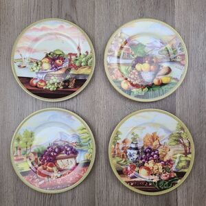French Home De Limoges France 4 Porcelain Plates with Fruits